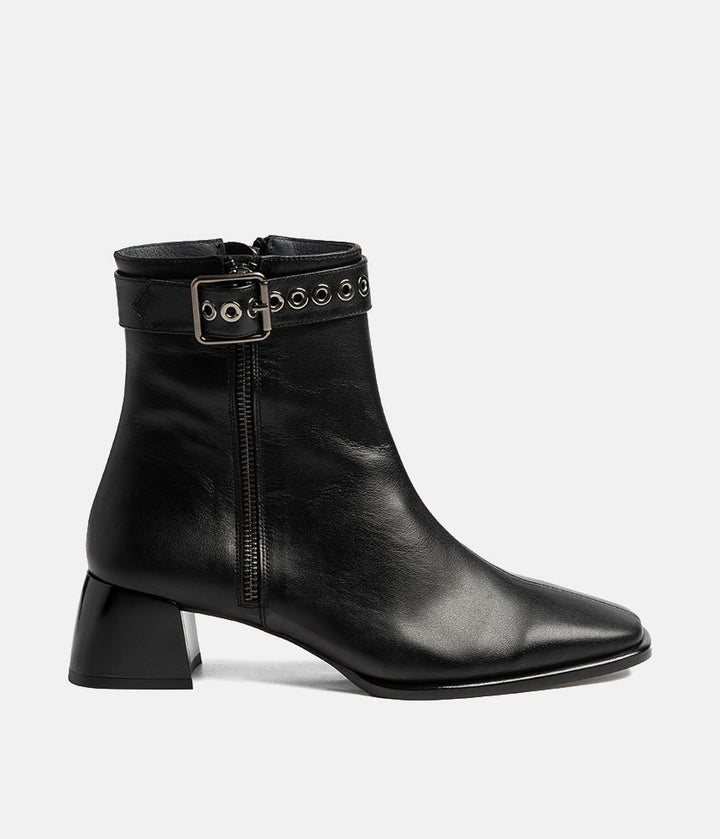 Dansi Edgy Leather Ankle Boots - Black