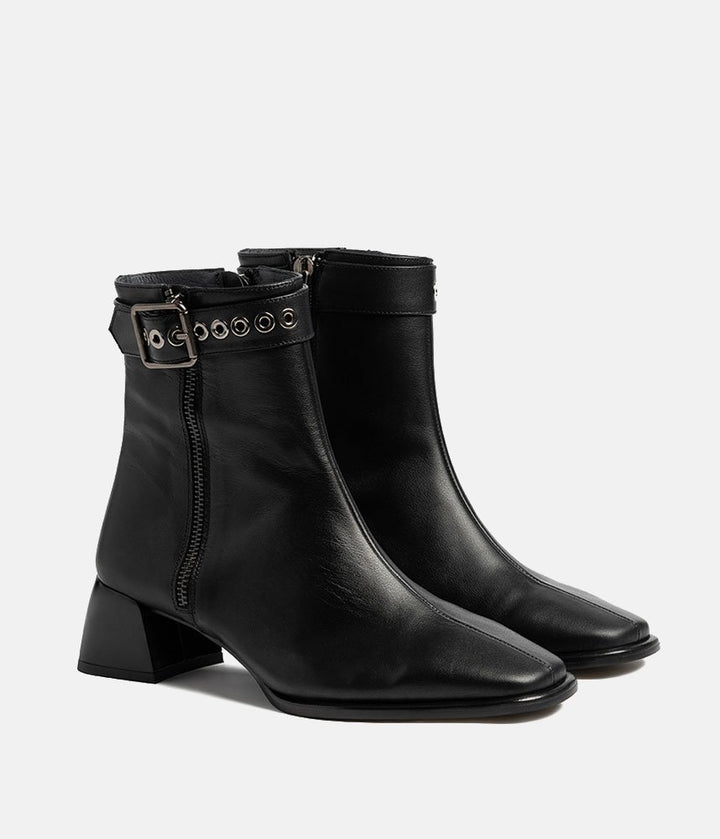 Dansi Edgy Leather Ankle Boots - Black