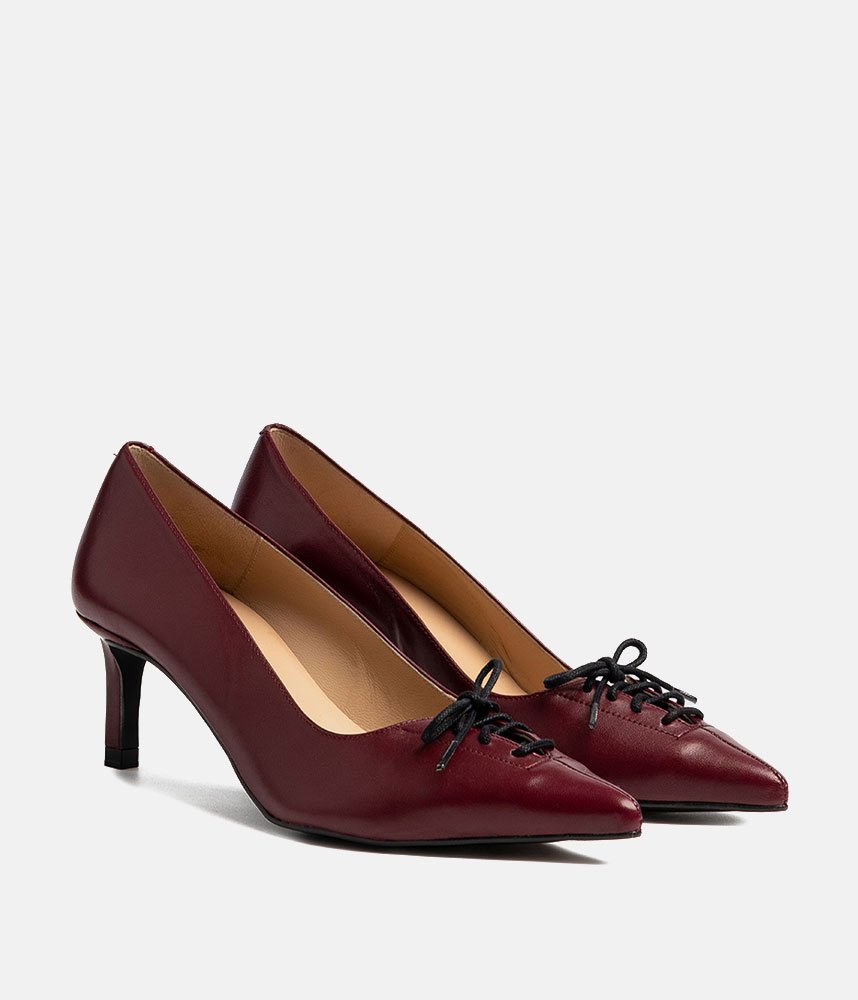 Dansi Stylish Leather Heels - Burgundy