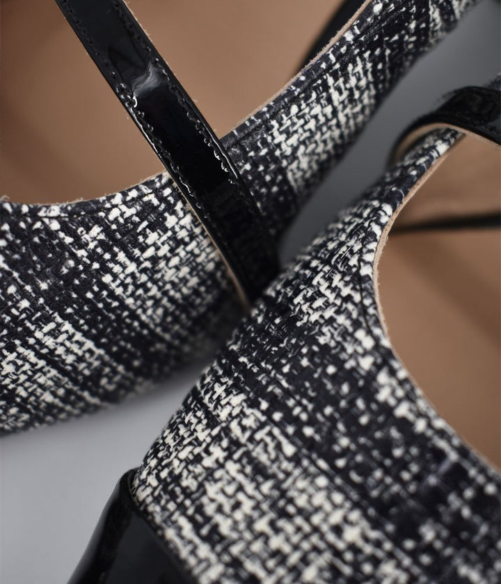 Dansi Chic Tweed Mary Jane Block Heels - Black