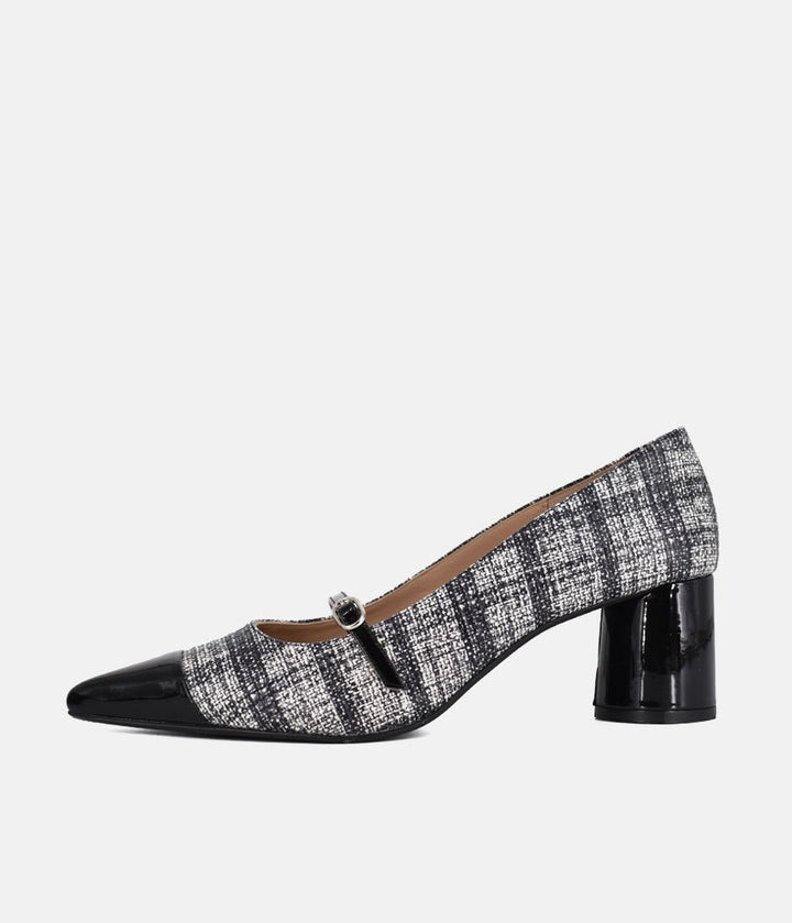 Dansi Chic Tweed Mary Jane Block Heels - Black