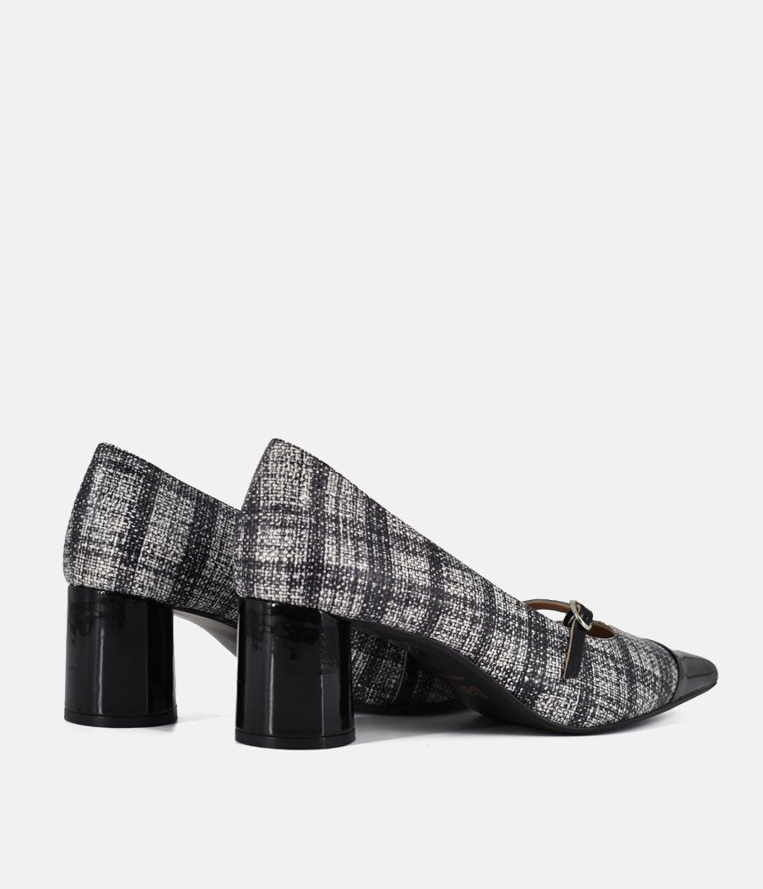 Dansi Chic Tweed Mary Jane Block Heels - Black