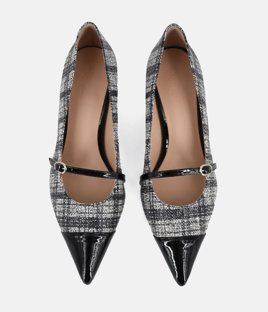 Dansi Chic Tweed Mary Jane Block Heels - Black