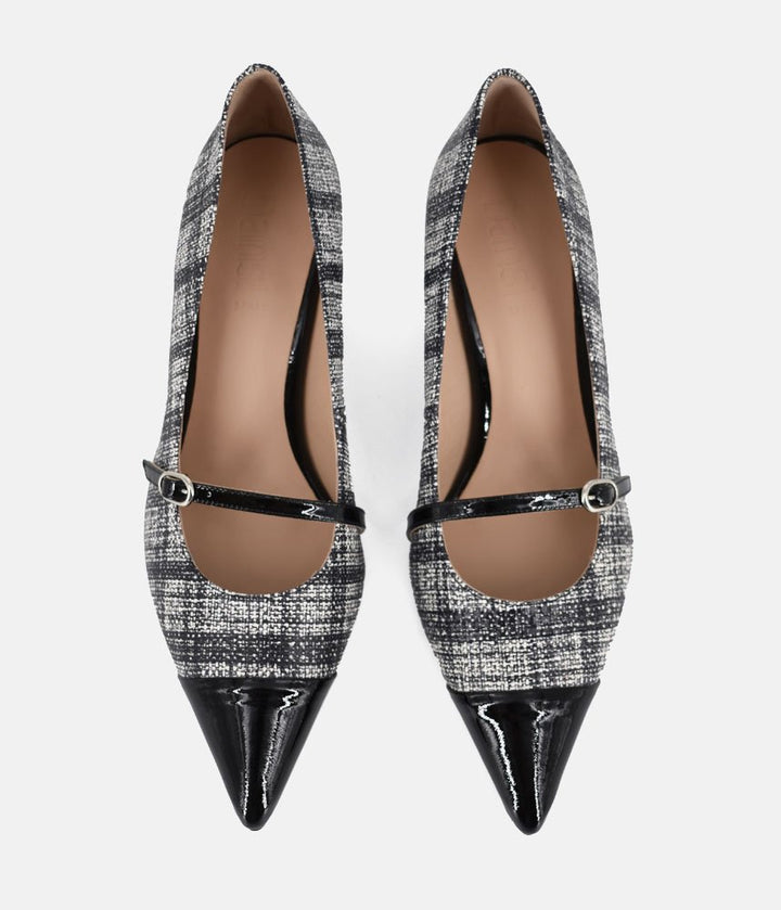 Dansi Chic Tweed Mary Jane Block Heels - Black