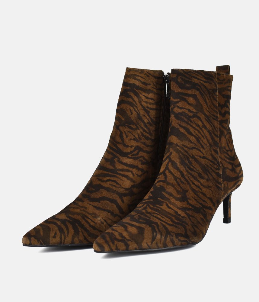 Dansi Striking Stiletto Ankle Boots - Brown Zebra