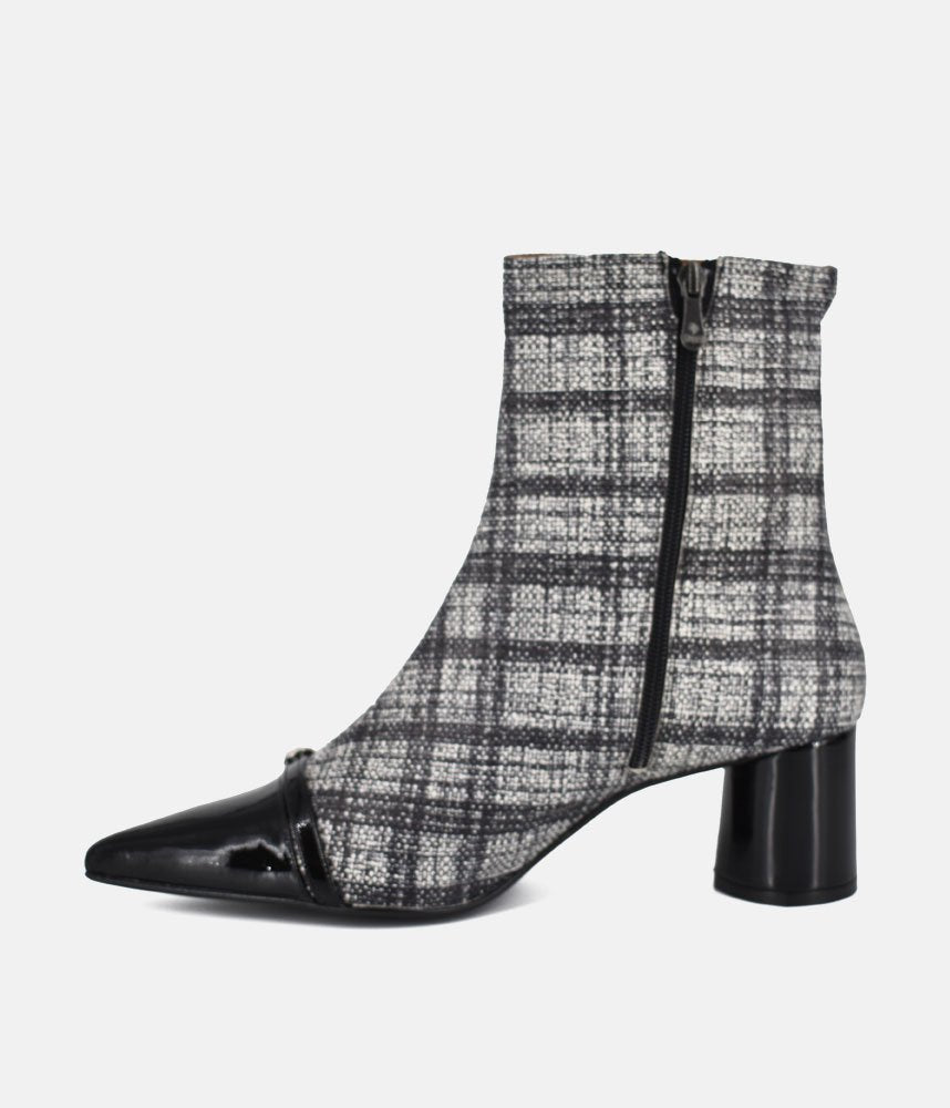 Dansi Chic Tweed Block Heel Ankle Boots - Black