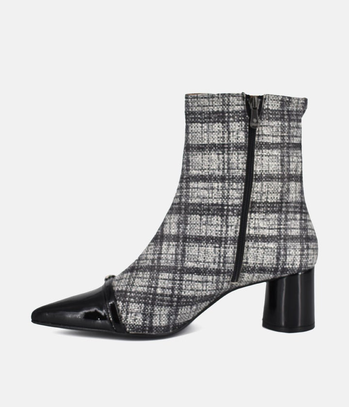 Dansi Chic Tweed Block Heel Ankle Boots - Black