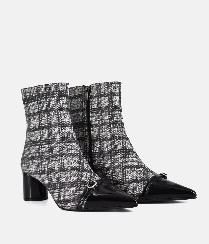 Dansi Chic Tweed Block Heel Ankle Boots - Black