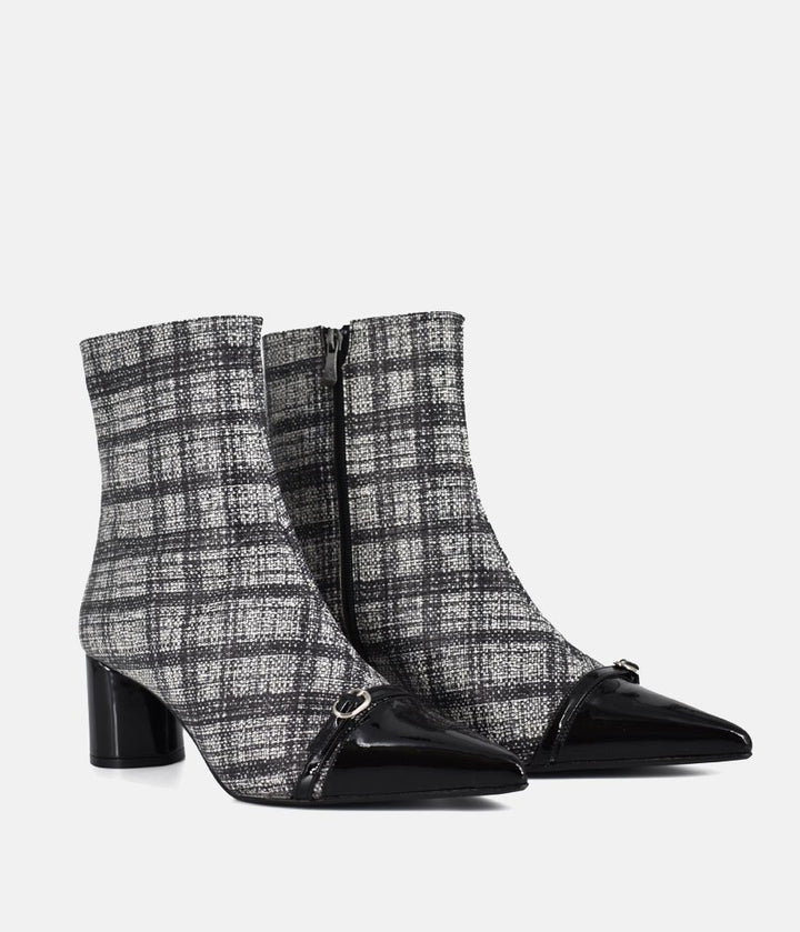 Dansi Chic Tweed Block Heel Ankle Boots - Black