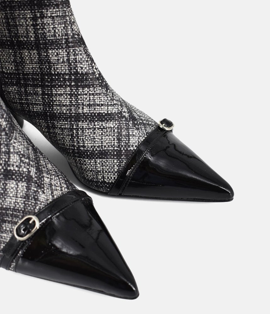 Dansi Chic Tweed Block Heel Ankle Boots - Black