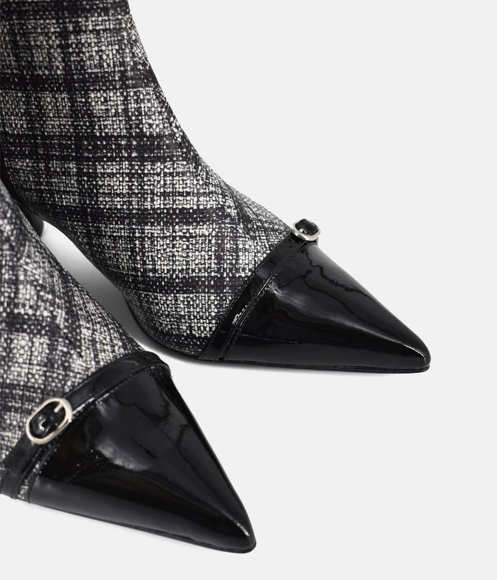 Dansi Chic Tweed Block Heel Ankle Boots - Black