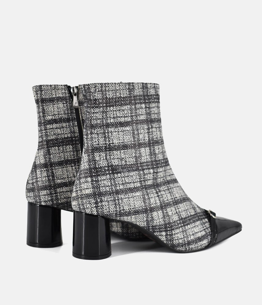 Dansi Chic Tweed Block Heel Ankle Boots - Black