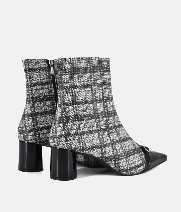 Dansi Chic Tweed Block Heel Ankle Boots - Black
