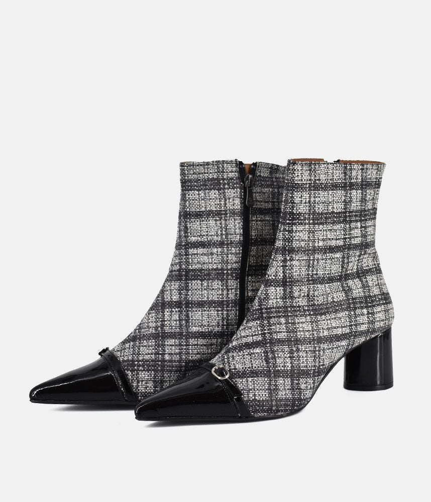 Dansi Chic Tweed Block Heel Ankle Boots - Black