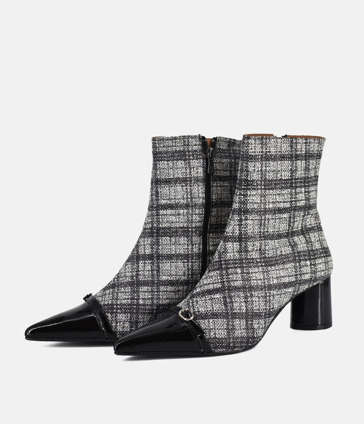 Dansi Chic Tweed Block Heel Ankle Boots - Black
