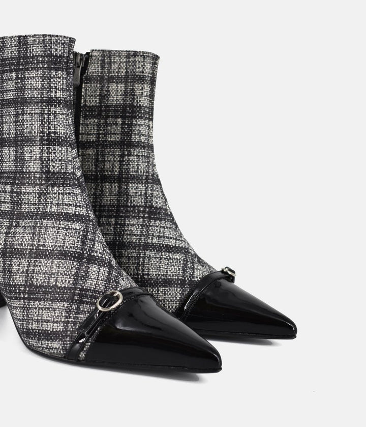 Dansi Chic Tweed Block Heel Ankle Boots - Black