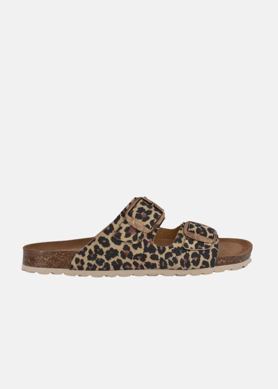 Stylish Suede Double-Strap Sandals - Leopard Print