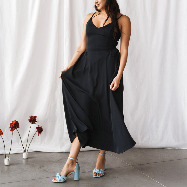The Esther Heeled Sandal - Blue Satin