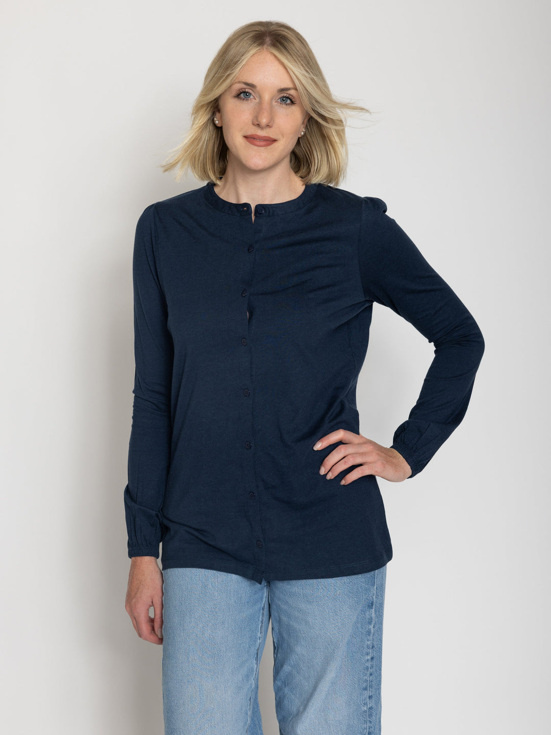 Tall Women’s Long Sleeve Collarless Jersey Shirt