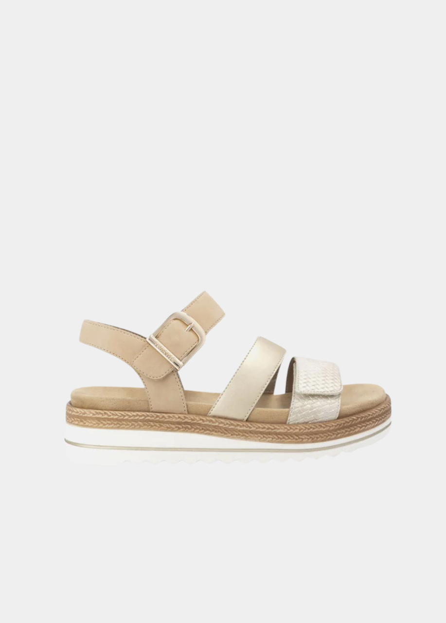 Remonte Gorgeous Beige/Gold Vegan Wedge Sandals