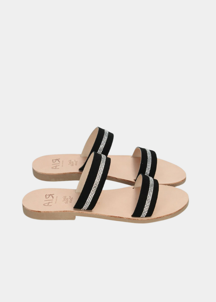 Ria Luxe Black Crystal Twin Strap Sandals