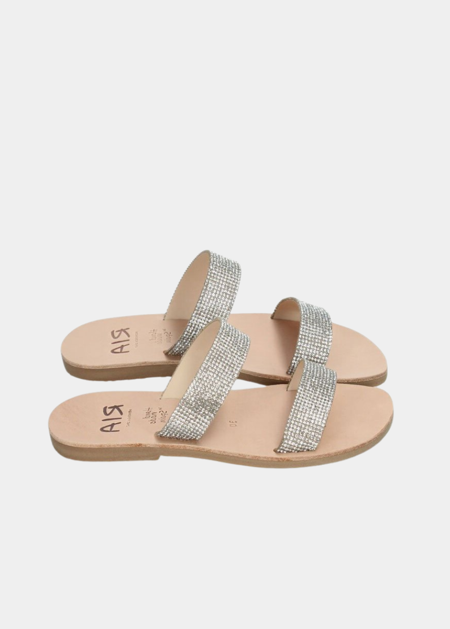Ria Luxe Silver Crystal Twin Strap Sandals