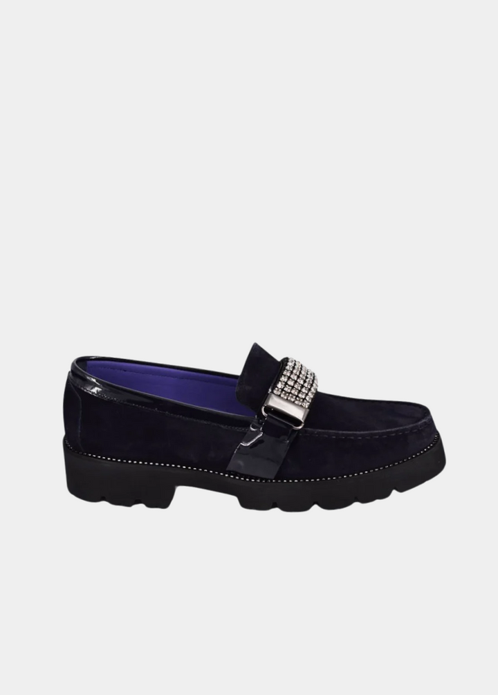 Vittoria Mengoni Fabulous Diamante Navy Suede Loafers