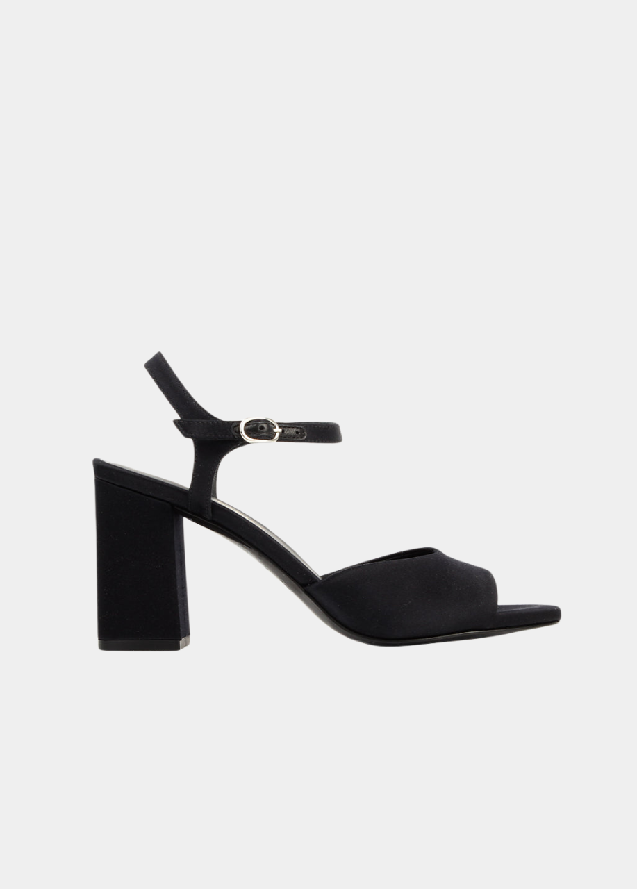 The Monica Heeled Sandal -  Black Satin