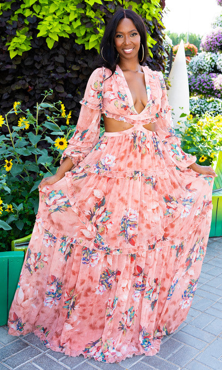 Floral Beauty Maxi Dress - Pink Rose