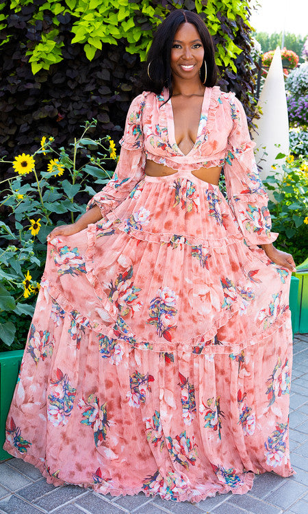 Floral Beauty Maxi Dress - Pink Rose