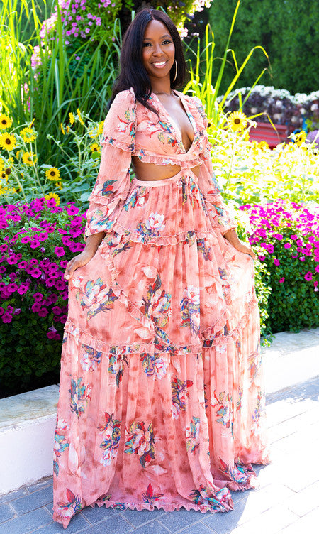 Floral Beauty Maxi Dress - Pink Rose