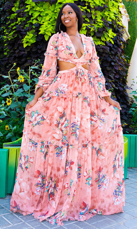 Floral Beauty Maxi Dress - Pink Rose