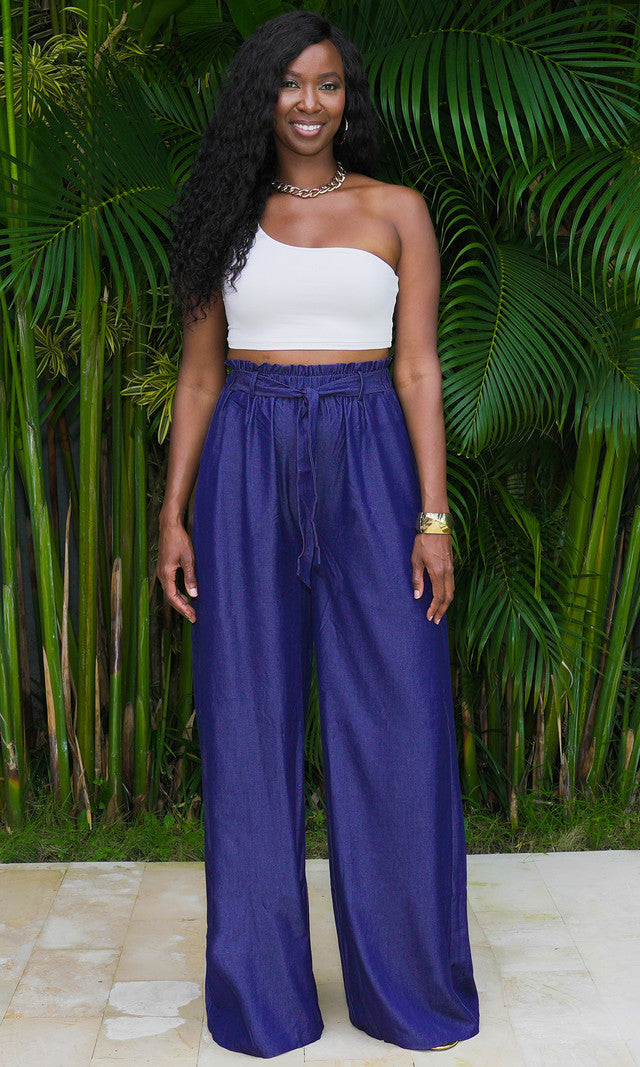 Florence Wide Leg Pants - Dark Blue Denim