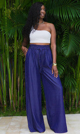 Florence Wide Leg Pants - Dark Blue Denim