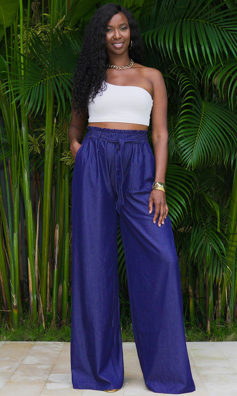 Florence Wide Leg Pants - Dark Blue Denim