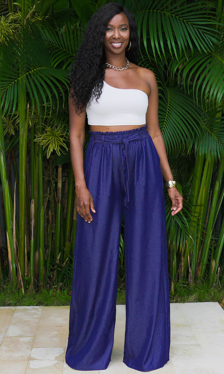 Florence Wide Leg Pants - Dark Blue Denim