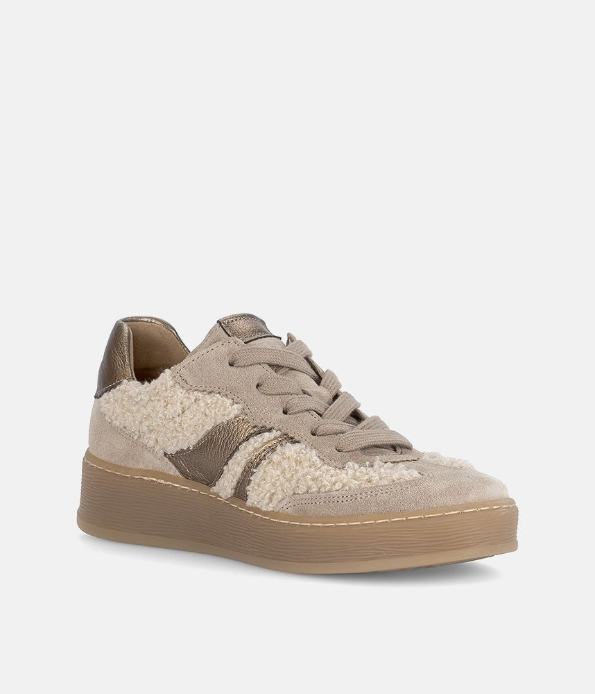 Gabor Trendy Teddy Sneakers - Beige/Gold