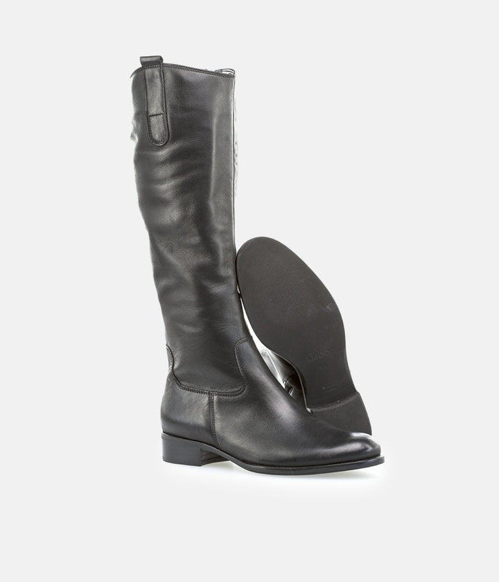 Gabor Stylish Slim Leg Long Leather Boots - Black