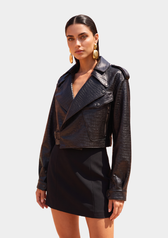 First Love Leather Jacket - Black Crocodile