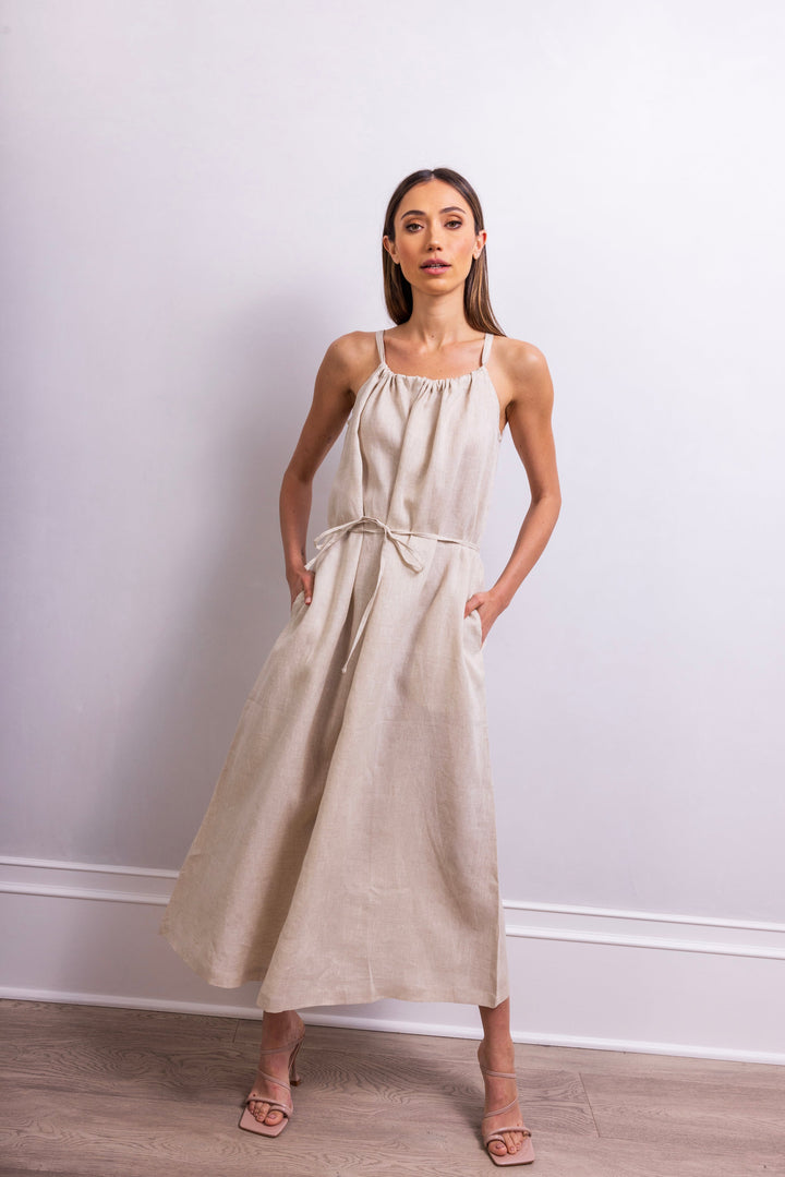 The Escape Linen Midi Dress - Beige