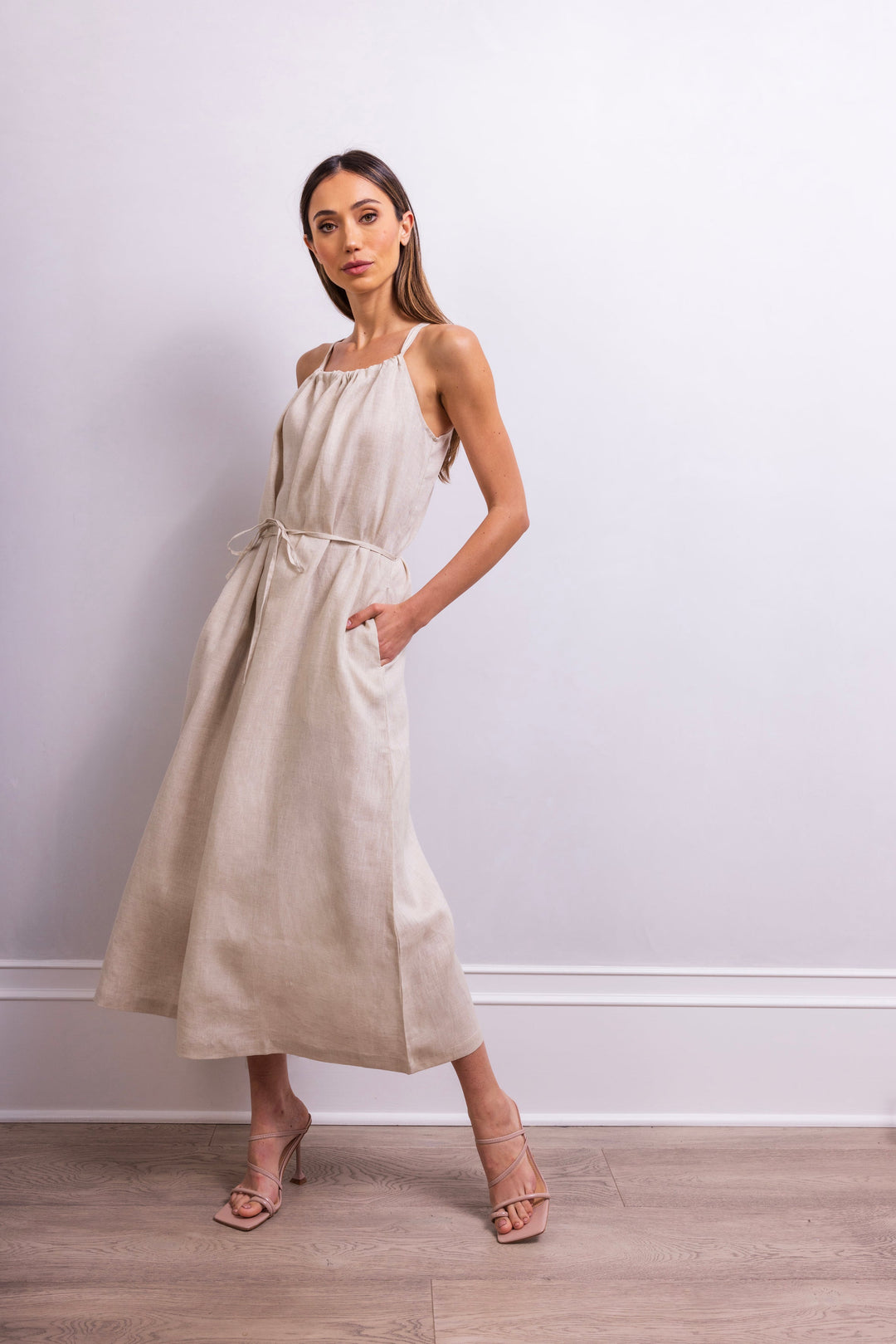 The Escape Linen Midi Dress - Beige