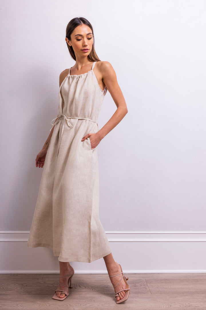 The Escape Linen Midi Dress - Beige