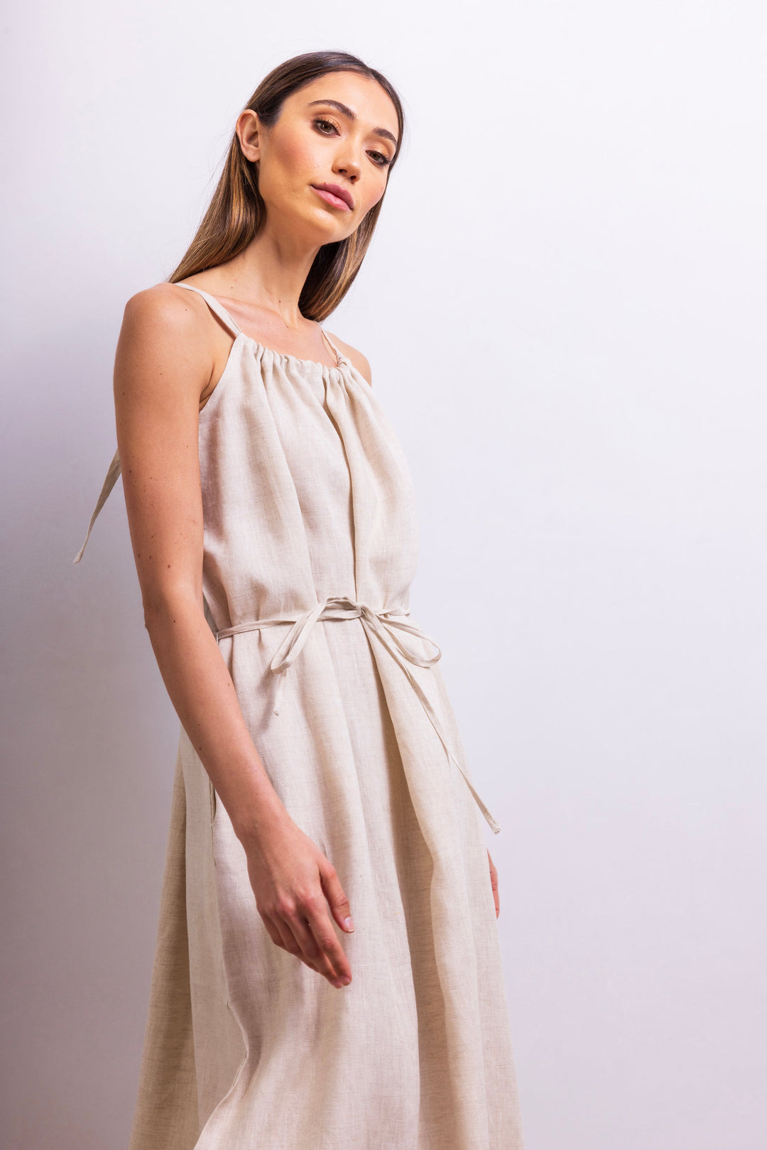 The Escape Linen Midi Dress - Beige