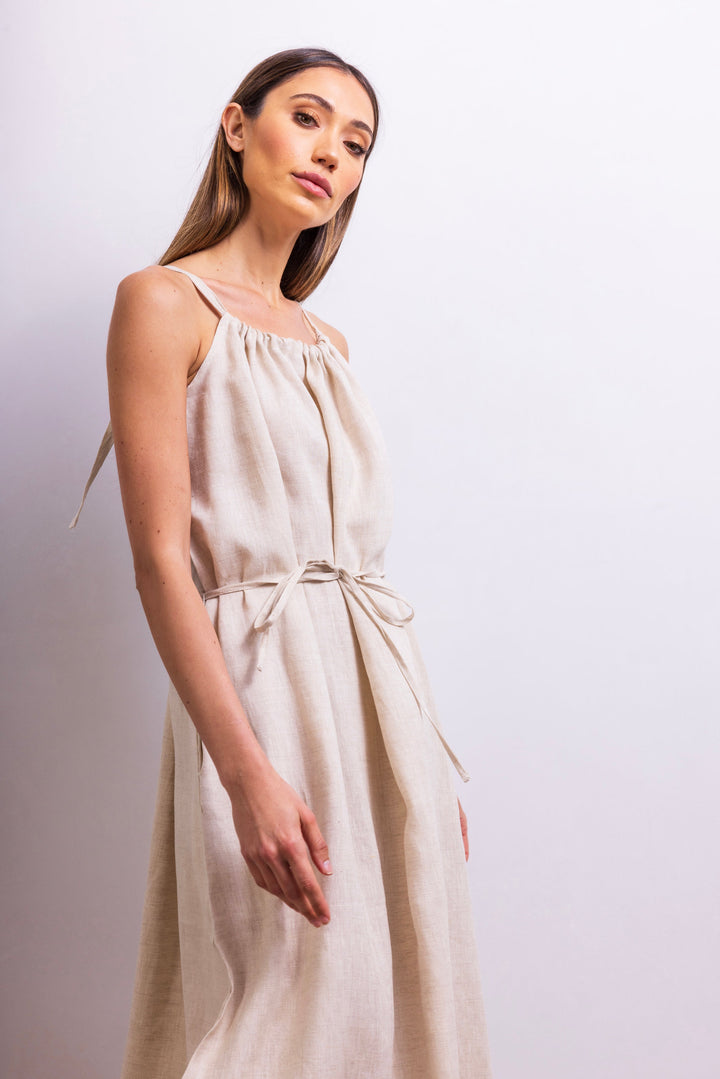 The Escape Linen Midi Dress - Beige