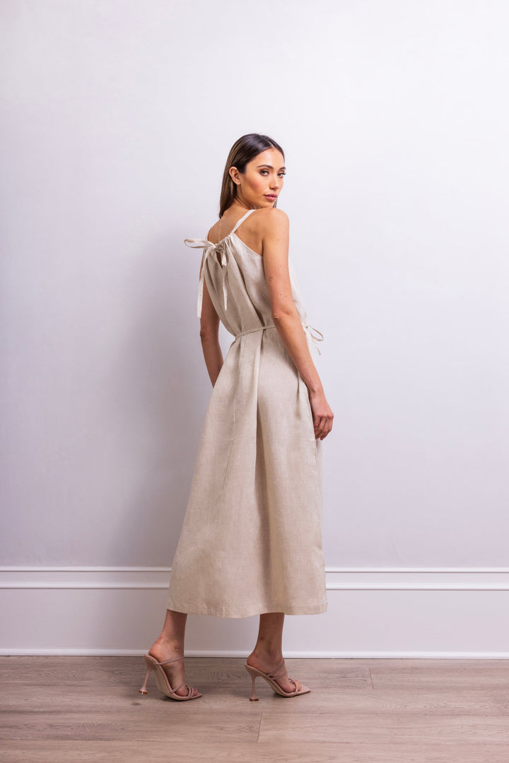 The Escape Linen Midi Dress - Beige
