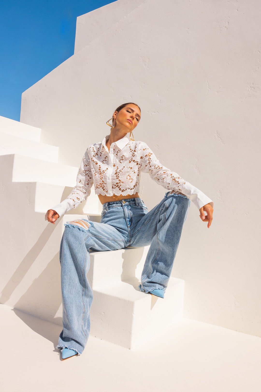 Shirt of my Dreams Button Down Cropped Shirt - White