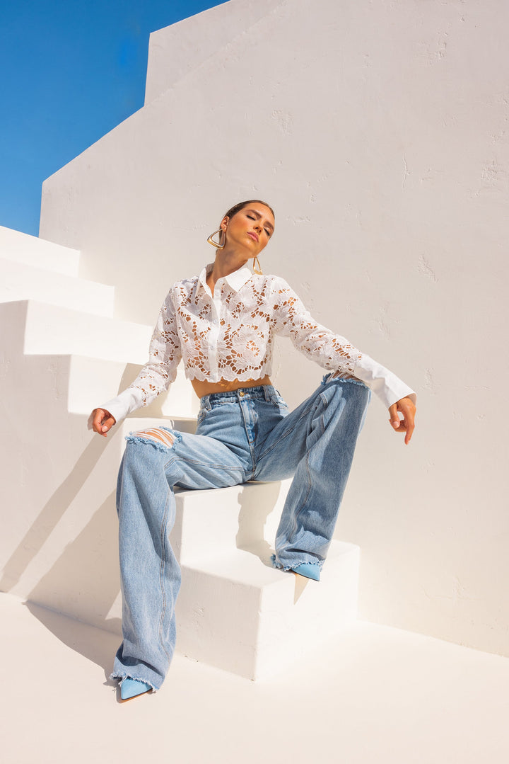 Shirt of my Dreams Button Down Cropped Shirt - White