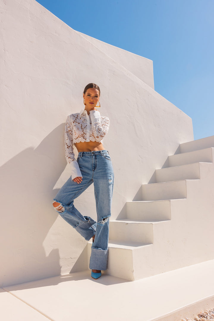 Shirt of my Dreams Button Down Cropped Shirt - White