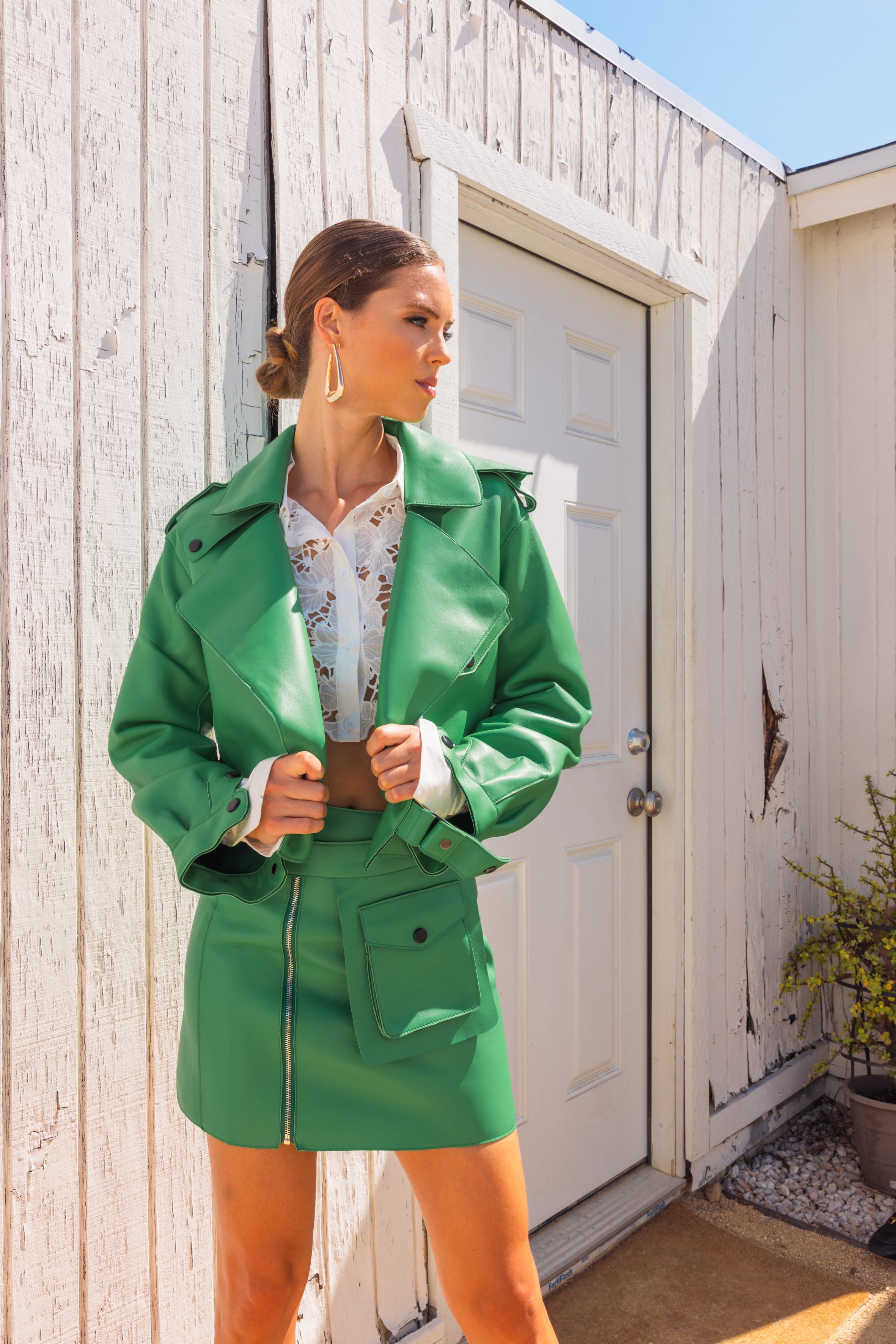 First Love Leather Jacket - Green – Tall Size
