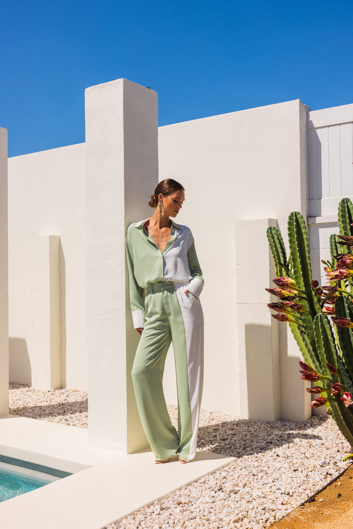 On My Mind Contrast Color Pants - Green